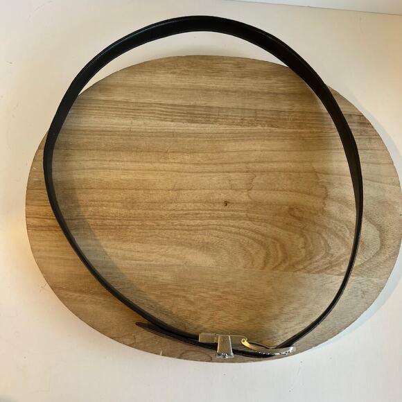 Vintage 90s Brown Vegan Leather Silver Chunky Buckle Belt Size Large - Picture 6 of 10